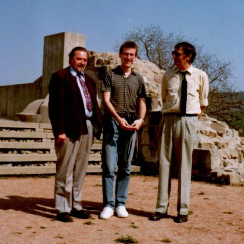 Smahel stands with Pawel Kras and Dušan Třeštík in 1993, at our excursion in Visegrad.